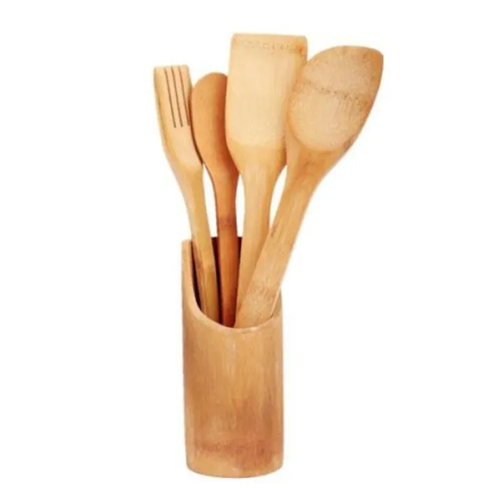 Buy 5pc Wooden Spoon Set Kitchen Utensils with holder - Chopsticks  at Best Price In Bangladesh