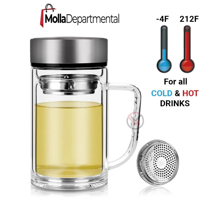 Buy Office Glass Infuser Bottle Tea Tumbler Double Wall Glass Borosilicate Bottle Travel Mug Leakproof Tea Bottle with Strainer Carry Handle  at Best Price In Bangladesh