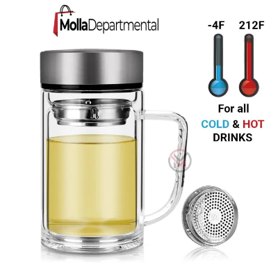 Buy Office Glass Infuser Bottle Tea Tumbler Double Wall Glass Borosilicate Bottle Travel Mug Leakproof Tea Bottle with Strainer Carry Handle  at Best Price In Bangladesh