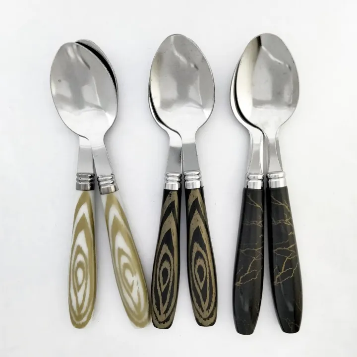 Buy  6-Pieces Fancy multi-design Spoon Set Table Spoon & Cutlery Set Steel with printed design Plastic Handle for Kitchen and Dining Table  at Best Price In Bangladesh