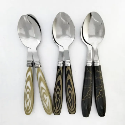 Buy  6-Pieces Fancy multi-design Spoon Set Table Spoon & Cutlery Set Steel with printed design Plastic Handle for Kitchen and Dining Table  at Best Price In Bangladesh