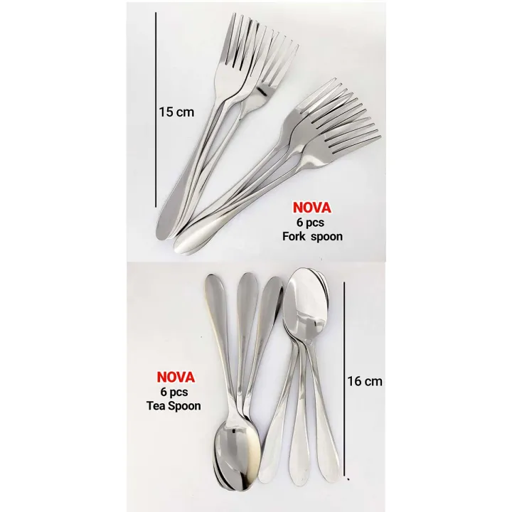 Buy (Set of 12) Nova Brand new Stainless Steel Tea & fork Spoon 6 pcs tea and 6 pcs Fork spoon, Silver  at Best Price In Bangladesh