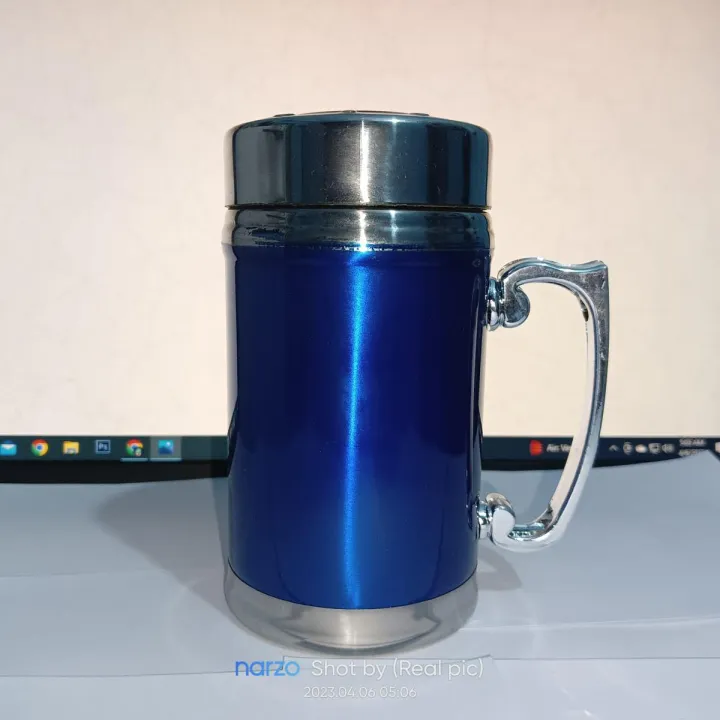 Buy  Multicolor Gentry Travel Stainless Steel Heated Thermos Cup Coffee Tea Milk Mug Drink Flask With Cover Lid and Strainer 420ML Blue and Red at Best Price In Bangladesh