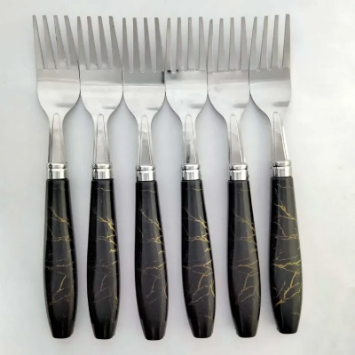 Buy  Stainless Steel Ceramic Design Fork Spoon for Home/Kitchen, Set of 6 Pcs (Standard, black and white color) at Best Price In Bangladesh