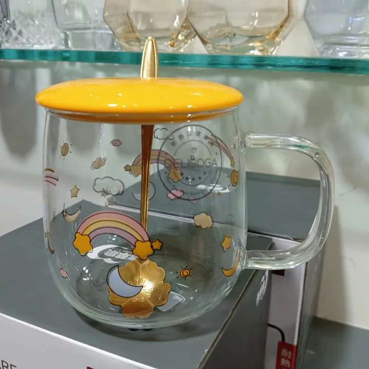 Buy Cute Fruity Mug Glass Mug unicorn print with Spoon and ABS plastic Lid - Coffee Mug - Coffee Mug at Best Price In Bangladesh