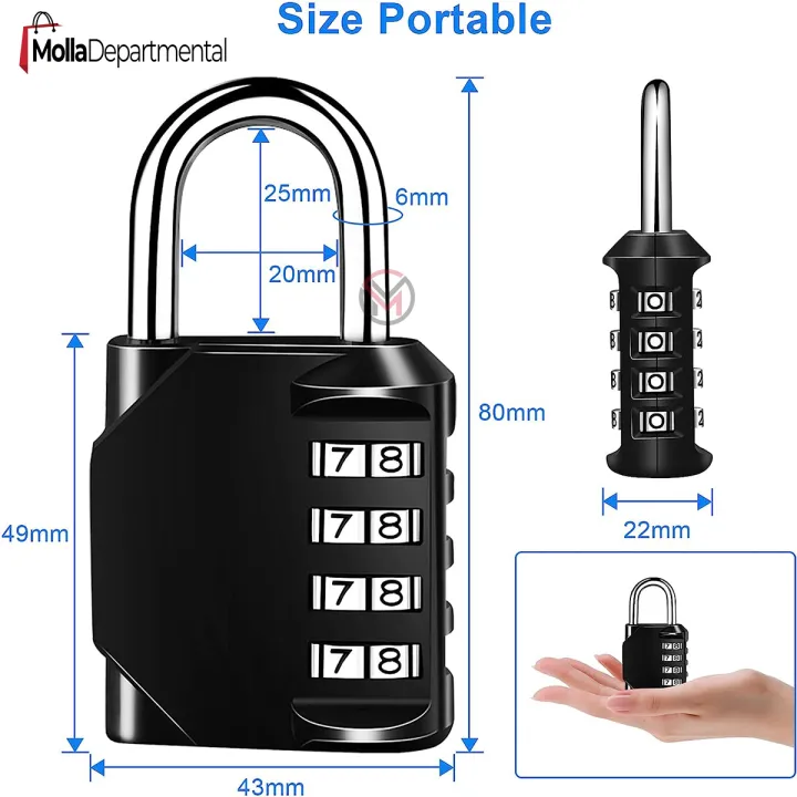 Buy Combination Padlock 4 Digit Padlock, Zinc Alloy Code Padlock, No Need Keys, Change Yourself - Even Your Code At Will, Suitable for Lockers, Garages, Gates, Schools at Best Price In Bangladesh