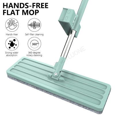 Picture of Mops - Magic Self Wringing Mop 360 Spin & Hand Wash Free Multipurpose Flat Floor Mop with 2 Washable Pads for Home Office Floor Cleaner (Flat Mop)