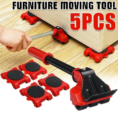 Picture of 5PCS Furniture Mover Tool Transport Lifter Heavy Stuffs Moving 4 Wheeled Roller with 1 Wheel Bar Set Professional Device
