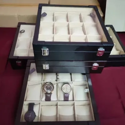 Buy 12 Slot jewellery fashionable clock box wooden clock box with leather finish stylish box   at Best Price In Bangladesh