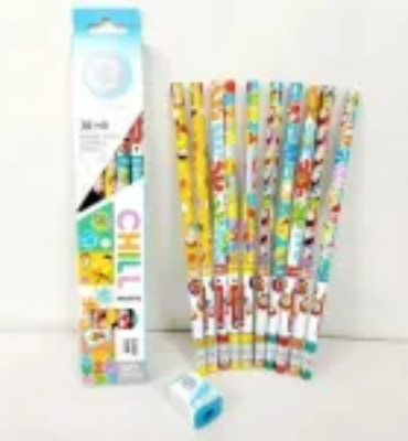 Picture of Print design Rubber Tipped Graphite Pencils with Sharpener - 10pcs Box Set