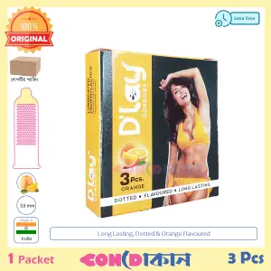 Picture of D'Lay Long Lasting Dotted Orange Flavoured Condom 1 Pack (3 Pcs)