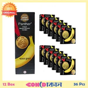 Picture of Panther Dotted Banana Flavors Condom For Protection, 12 Boxes (36 Pice)