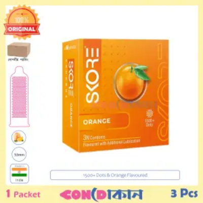 Picture of SKORE 1500+ Dots Orange Flavoured Condom Indian 1 Packet (3 Pcs)