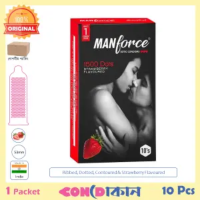 Picture of Manforce 1500 Dots Strawberry Flavoured Condom Indian 1 Packet (10 Pcs)