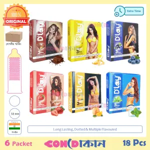 Picture of D'Lay Long Lasting Dotted Condom Flavour Combo 6 Pack (18 Pcs)
