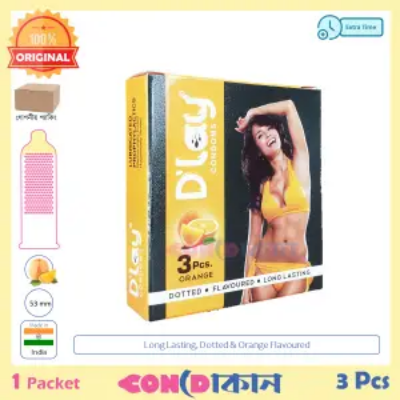 Picture of D'Lay Long Lasting Dotted Orange Flavoured Condom 1 Pack (3 Pcs)