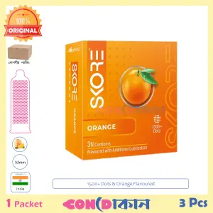 Picture of SKORE 1500+ Dots Orange Flavoured Condom Indian 1 Packet (3 Pcs)