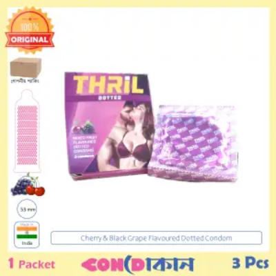 Picture of Thril Mixed fruit Flavoured Dotted Condoms 1 pack (3pcs)