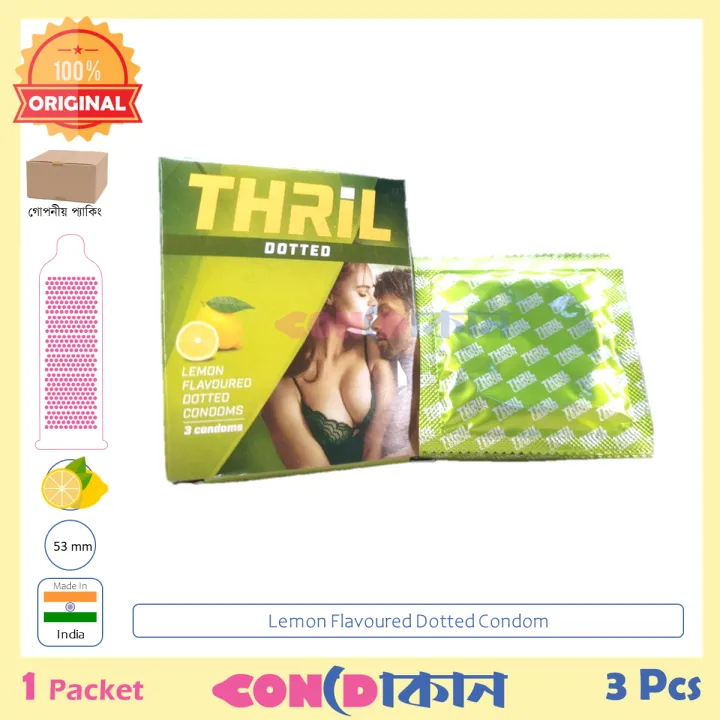 Picture of Thril Lemon Flavoured Dotted Condoms 1 pack (3pcs)