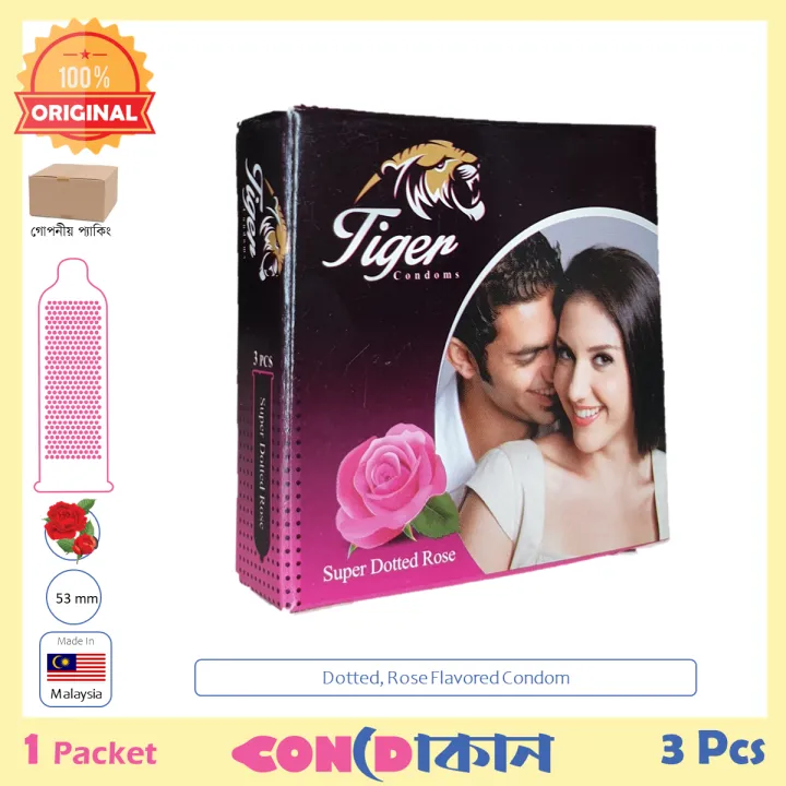 Picture of Tiger Super Dotted Rose Flavoured Condom 1 Packet (3 Pcs)