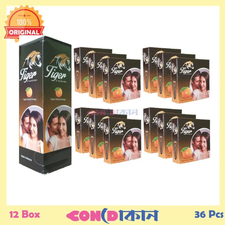 Picture of Tiger Super Dotted Orange Flavored Condoms 12 Box (36 Pcs)
