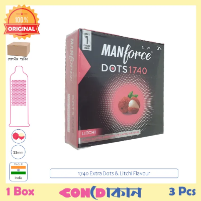 Picture of Manforce 1740 Extra Dotted Litchi Flavored Condom 1 Box (3 Pcs) Indian
