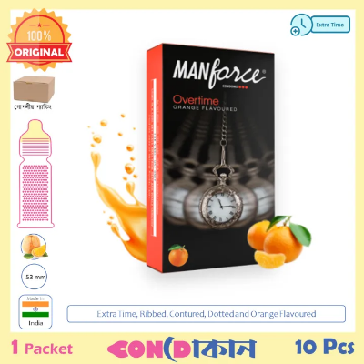 Picture of Manforce Overtime Extra Time Orange Flavoured Condom 1 Pack (10 Pcs) Indian