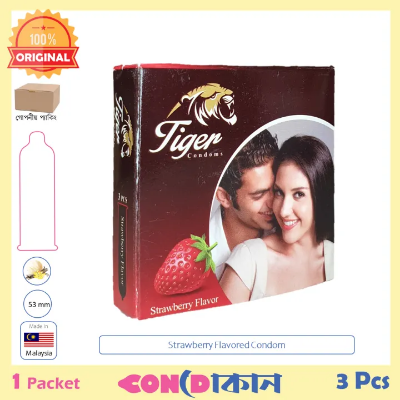 Picture of Tiger Strawberry Flavoured Condom 1 Packet (3 Pcs)