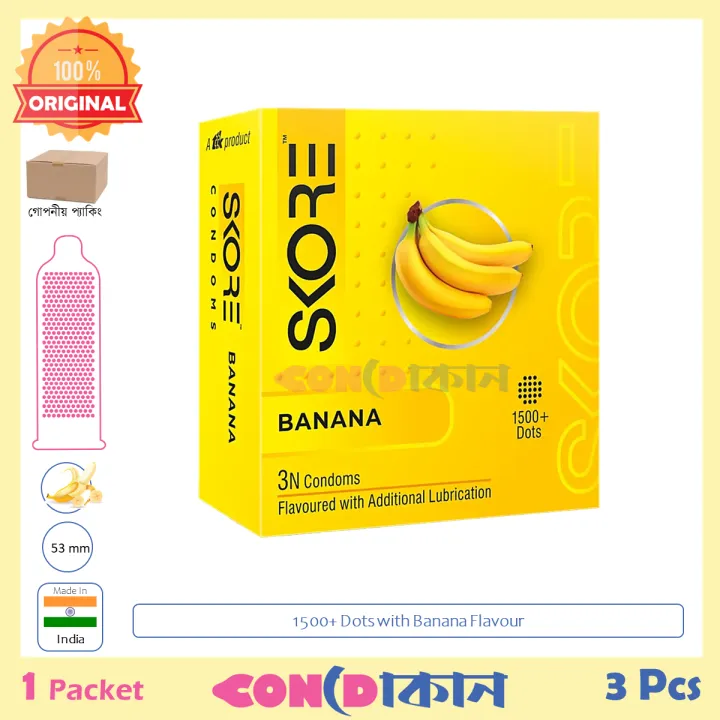 Picture of SKORE 1500+ Dots Banana Flavoured Condom Indian 1 Packet (3 Pcs)