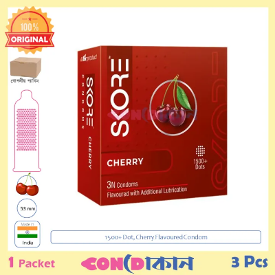 Picture of SKORE 1500+ Dotted Cherry Flavoured Condom 1 Pack (3 Pcs)