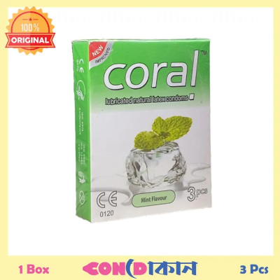 Picture of Coral Lubricated Natural Latex  Mint Flavour Condom 1 Box ( 3 Pcs )