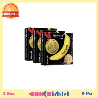 Picture of Panther Dotted Banana Flavor Condom For Protection 3 Box (9 Pcs)
