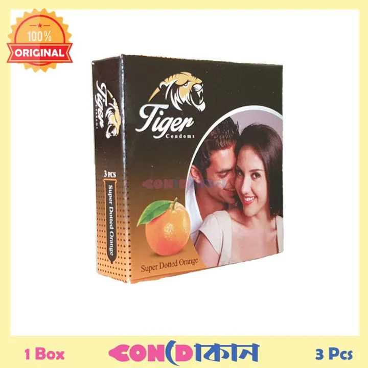 Picture of Tiger Super Dotted Orange Flavored Condoms 1 Box (3Pcs)