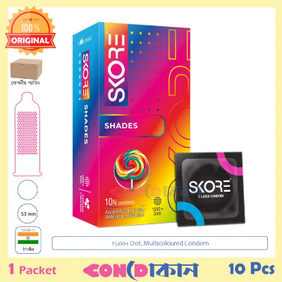 Picture of SKORE 1500+ Dots Shades Assorted Colours Condom 1 Pack (10 Pcs)