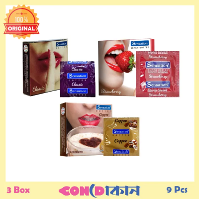 Picture of Sensation Condom Variation Combo 3 Box (9 Pcs) (Classic 3p + Strawberry 3p + Coffee 3p)