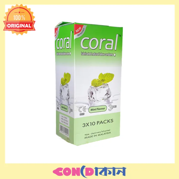Picture of Coral Lubricated Natural Latex  Mint Flavour Condom 3 Box ( 9 Pcs )