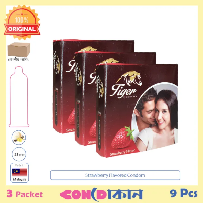 Picture of Tiger Strawberry Flavoured Condom 3 Packet (9 Pcs)