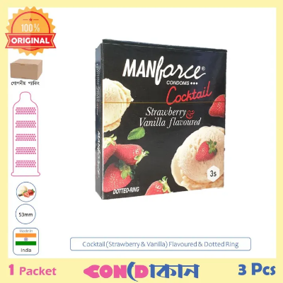 Picture of Manforce Cocktail (Vanilla & Strawberry) Flavoured Dotted Ring Condom 1 Packet (3 Pcs) Indian