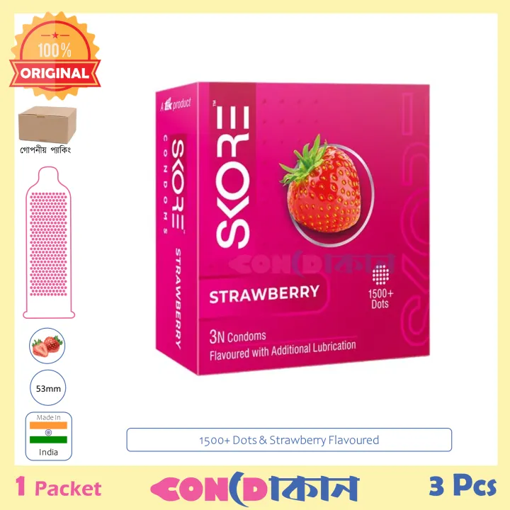 Picture of SKORE 1500+ Dots Strawberry Flavoured Condom Indian 1 Packet (3 Pcs)