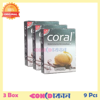 Picture of Coral Lubricated Natural Latex Condom  Vanila Flavour 3 Box (9 Pcs)