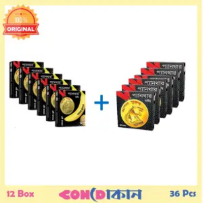 Picture of Panther Combo Dotted + Dotted Banana Flavored Condom  12 Box (36 Pcs) -Condom