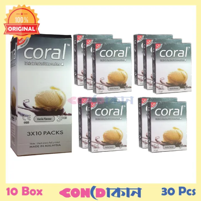 Picture of Coral Lubricated Natural Latex Condom  Vanila Flavour 10 Box (30 Pcs) (FBD)