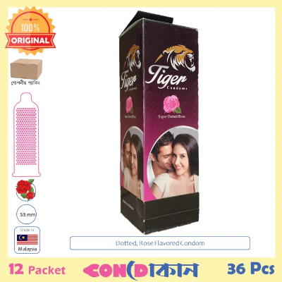 Picture of Tiger Super Dotted Rose Flavoured Condom 12 Packet (36 Pcs)