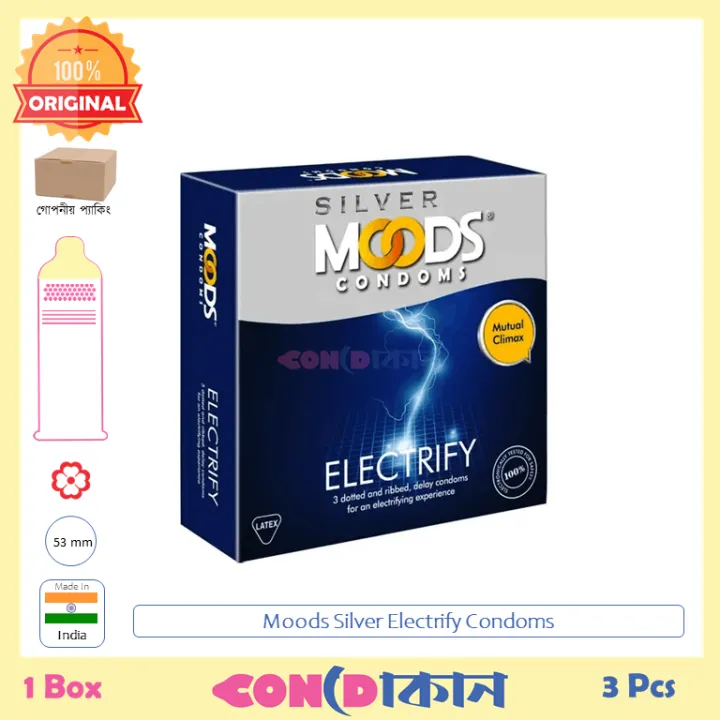 Picture of Moods Silver Electrify Mutual Climax (Dotted, Ribbed & Delay) Condom 1 Box (3pcs)