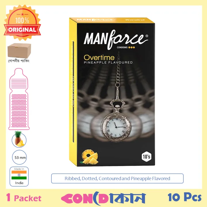 Picture of Manforce Overtime 3in1 Condom Long Lasting, Dotted, Ribbed & Pinapple Flavoured 1 Pack (10 Pcs)