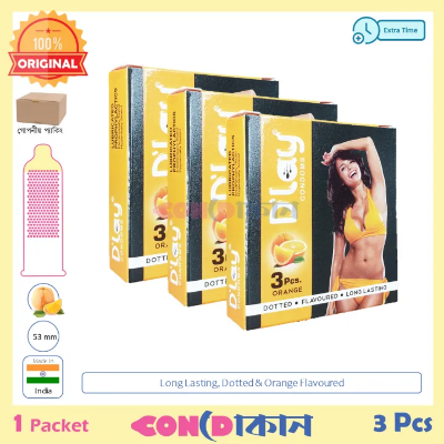 Picture of D'Lay Long Lasting Dotted Orange Flavoured Condom 3 Pack (9 Pcs)