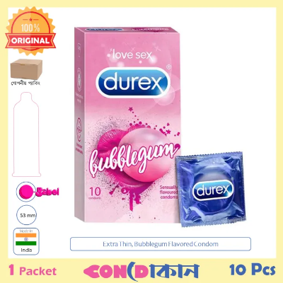 Picture of Durex Extra Thin Bubblegum Flavoured Condom 1 Packet (10 Pcs) Indian