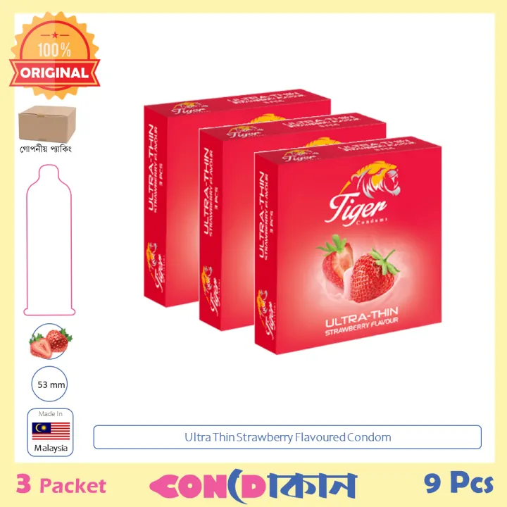 Picture of Tiger Ultra Thin Strawberry Flavoured Condom 3 Pack (9 Pcs)