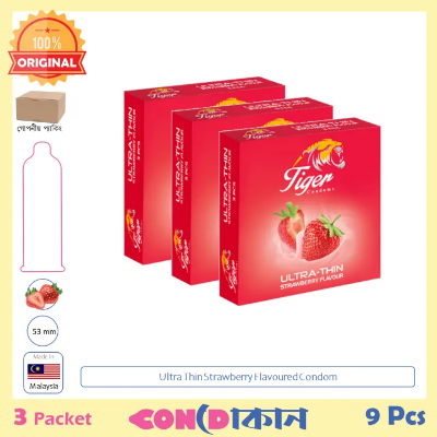 Picture of Tiger Ultra Thin Strawberry Flavoured Condom 3 Pack (9 Pcs)
