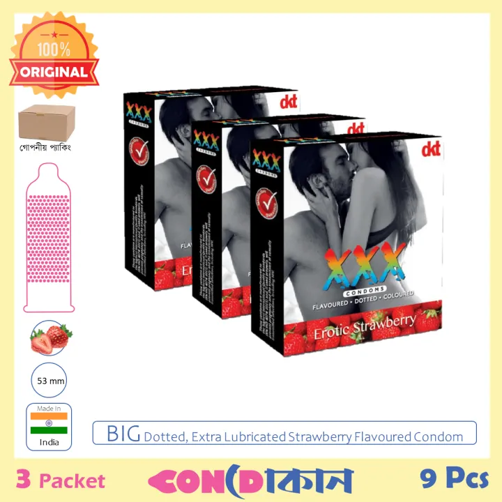 Picture of XXX Big Dotted Erotic Strawberry Flavorured Condom 3 Pack (9 Pcs)